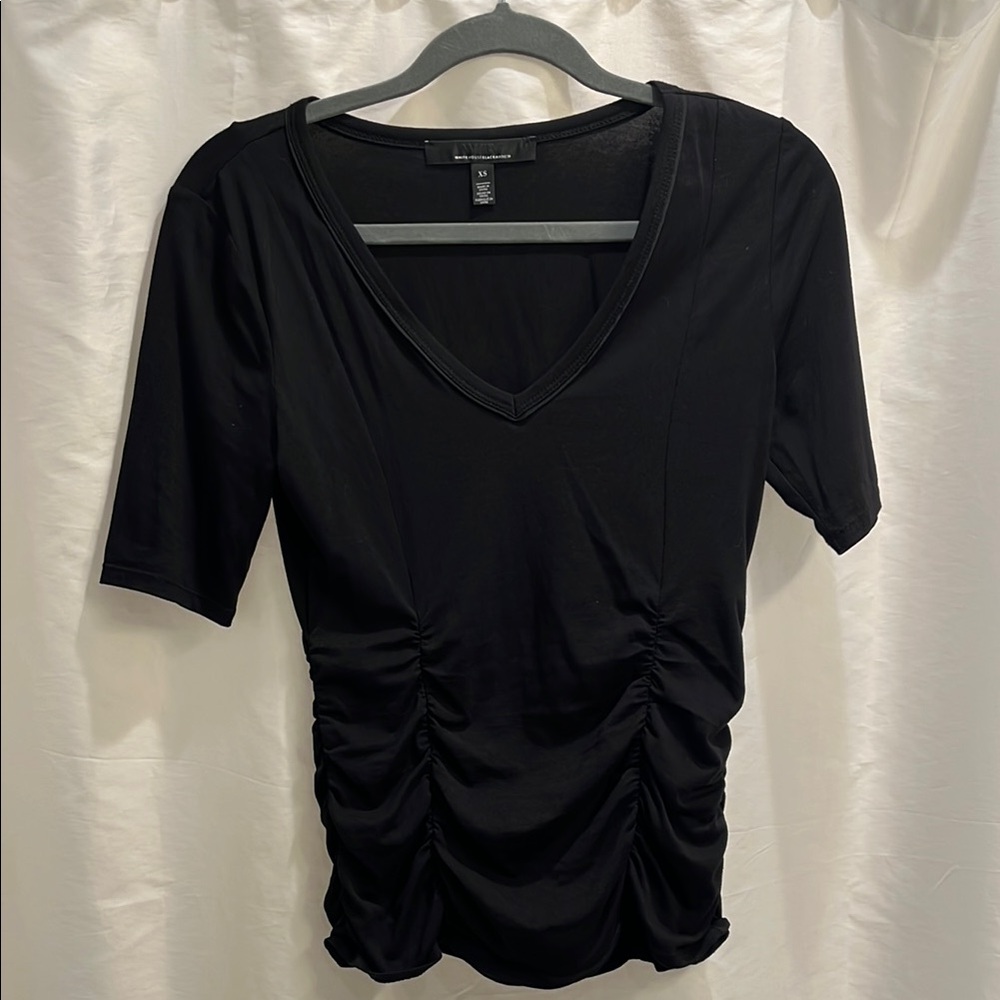 White House Black Market Black Ruched 3/4 Sleeve Blouse